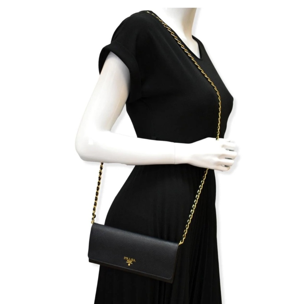 Prada Black Saffiano wallet on chain crossbody - Picture 2 of 10